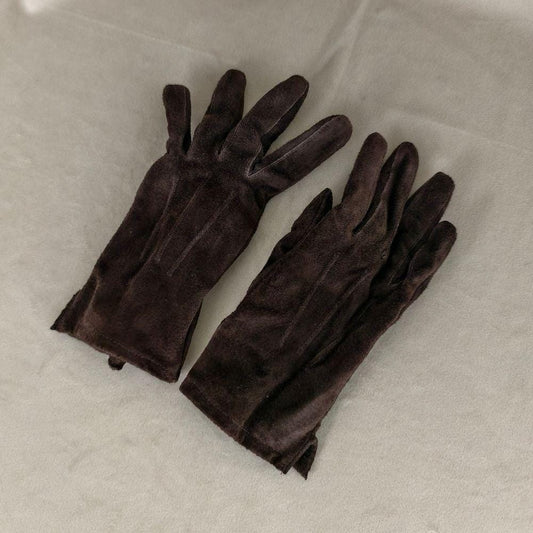Vintage Genuine Leather Suede Brown Gloves