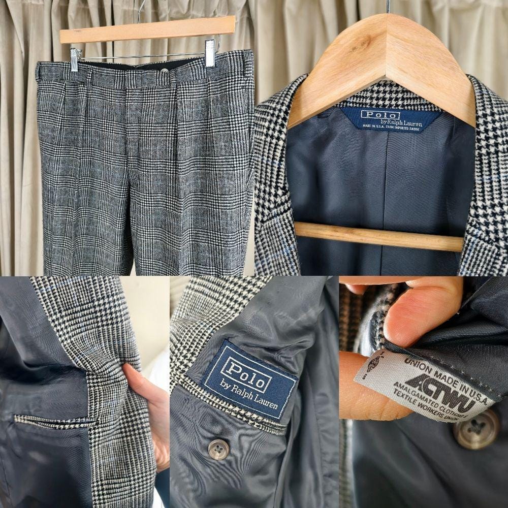 Vintage Polo by Ralph Lauren Black and Gray Boyfriend Men's Plaid Pant Suit