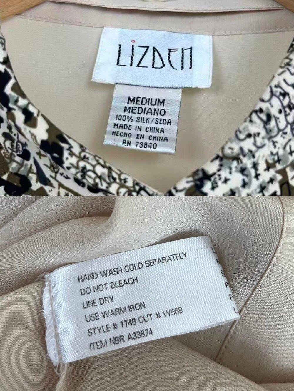 Vintage Lizden Beige Silk Blouse with Detachable Snakesprint Collar