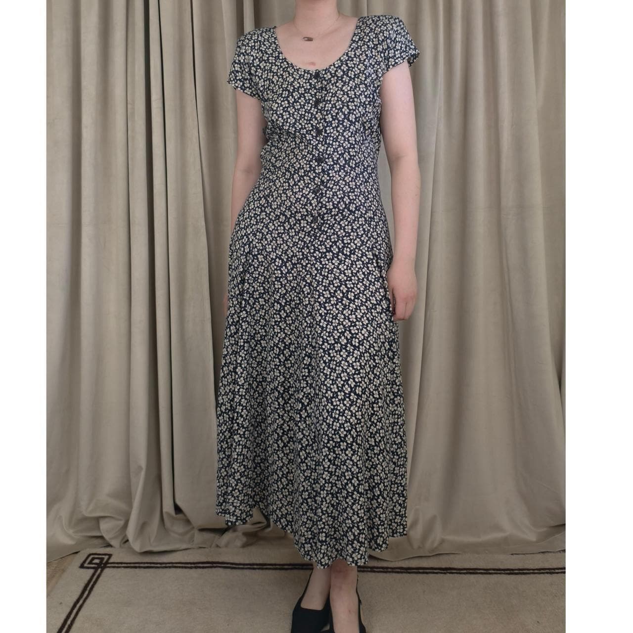Vintage Starina White and Navy Floral Midi Dress