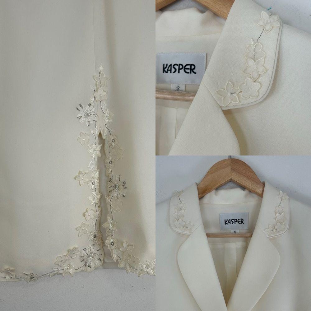 Vintage 90s Kasper Cream Bridal Skirt and Blazer Suit