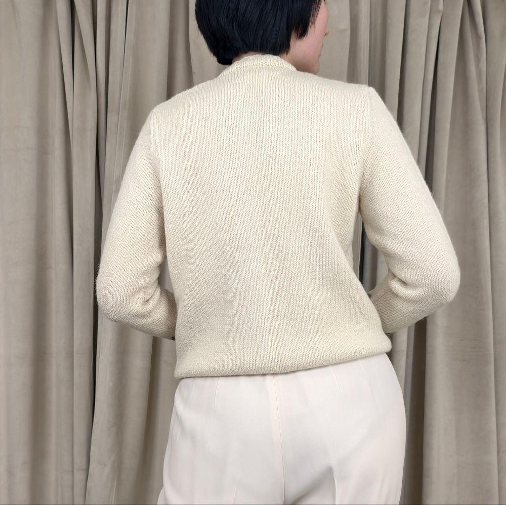 Vintage Cream and Brown Geometric Wool Sweater Cardigan