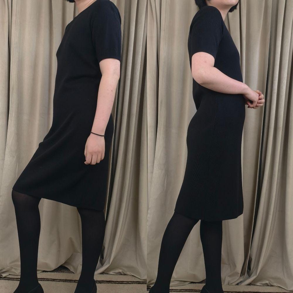 Vintage Dana Buchman Classic Wool Black Short-Sleeve Knit Sweater Dress